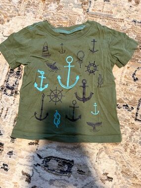 Carter's Olive Green Short Sleeve Tee with Navy and Teal Anchors